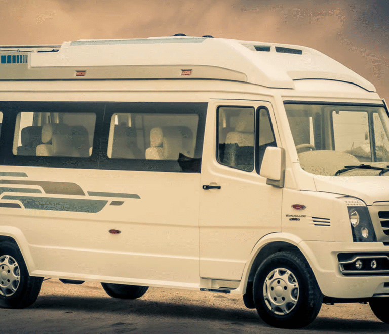 white color Maharaja seater tempo traveller