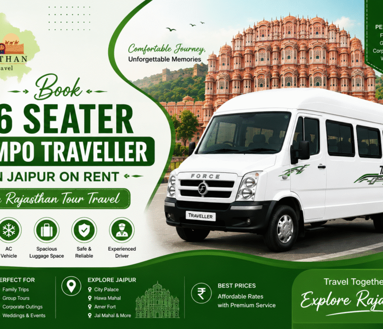 16 Seater Tempo Traveller in Jaipur on Rent with Rajasthan Tour Travel – Green Theme