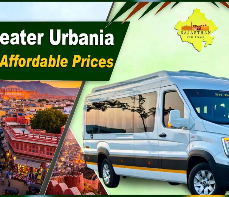 White 12 Seater Urbania parked in Jaipur for family tours, sightseeing, and outstation group travel by Rajasthan Tour Travel